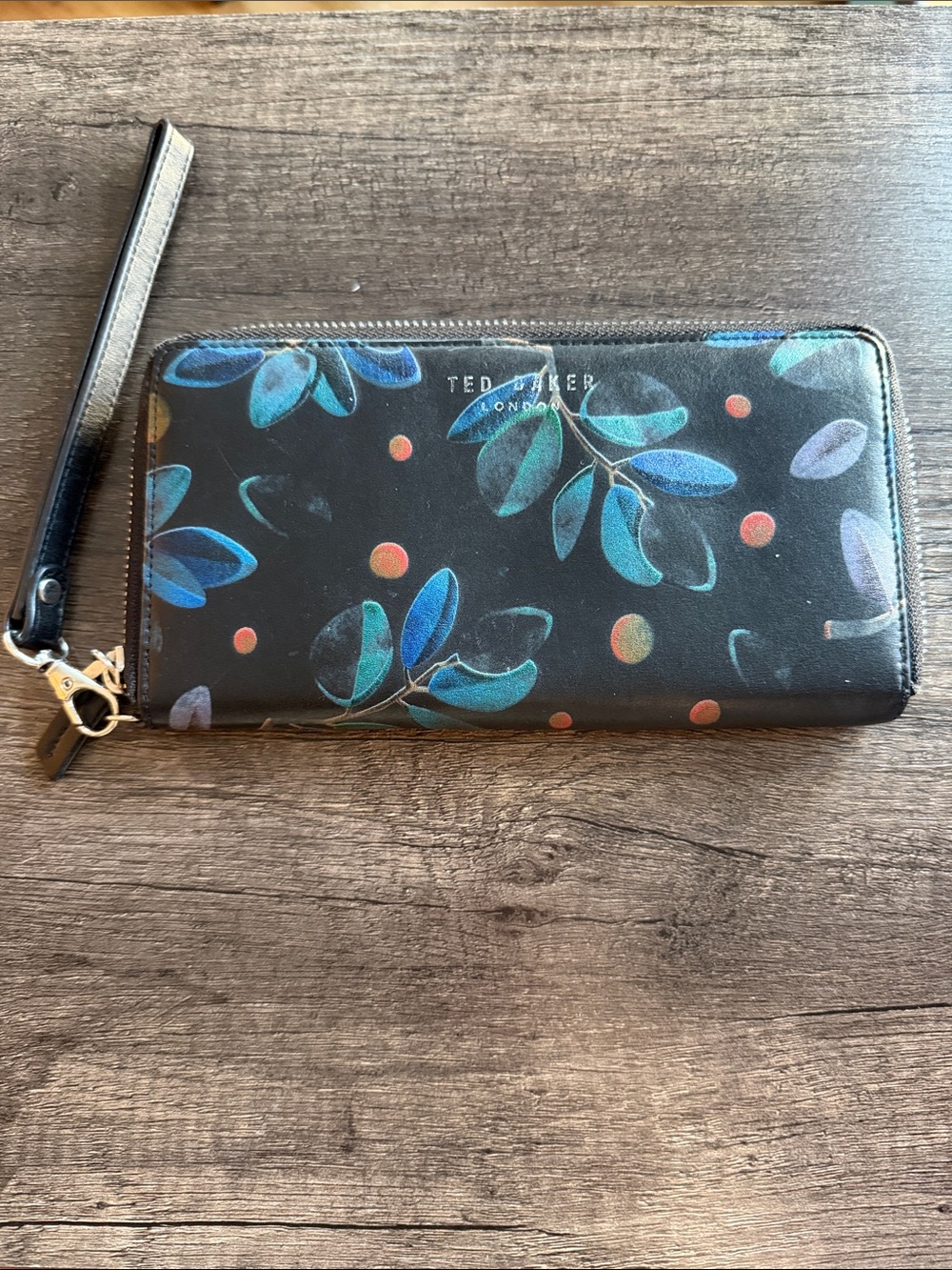 Ted Baker London Black with Blue Floral designed wallet